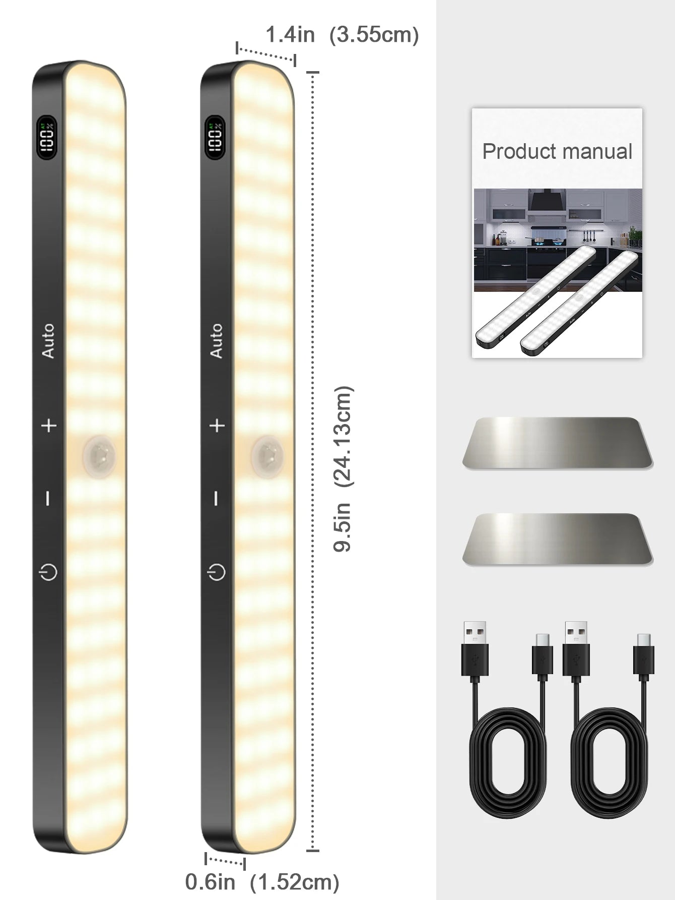 Wireless Digital Motion Sensor LED Light Bar β USB Rechargeable, Magnetic Mount, 60 LED Smart Cabinet & Night Light