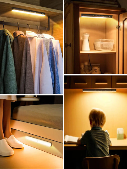 Wireless Digital Motion Sensor LED Light Bar – USB Rechargeable, Magnetic Mount, 60 LED Smart Cabinet & Night Light