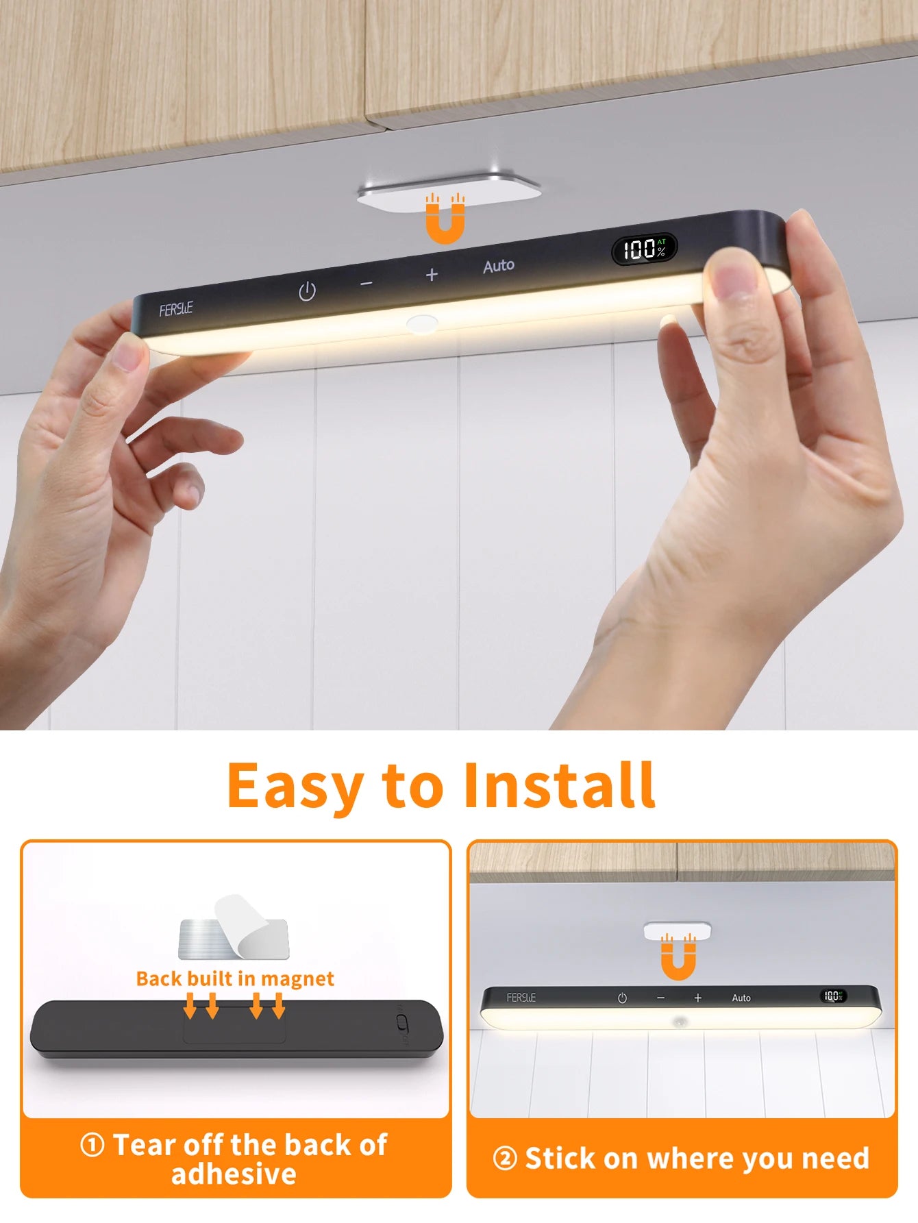 Wireless Digital Motion Sensor LED Light Bar – USB Rechargeable, Magnetic Mount, 60 LED Smart Cabinet & Night Light