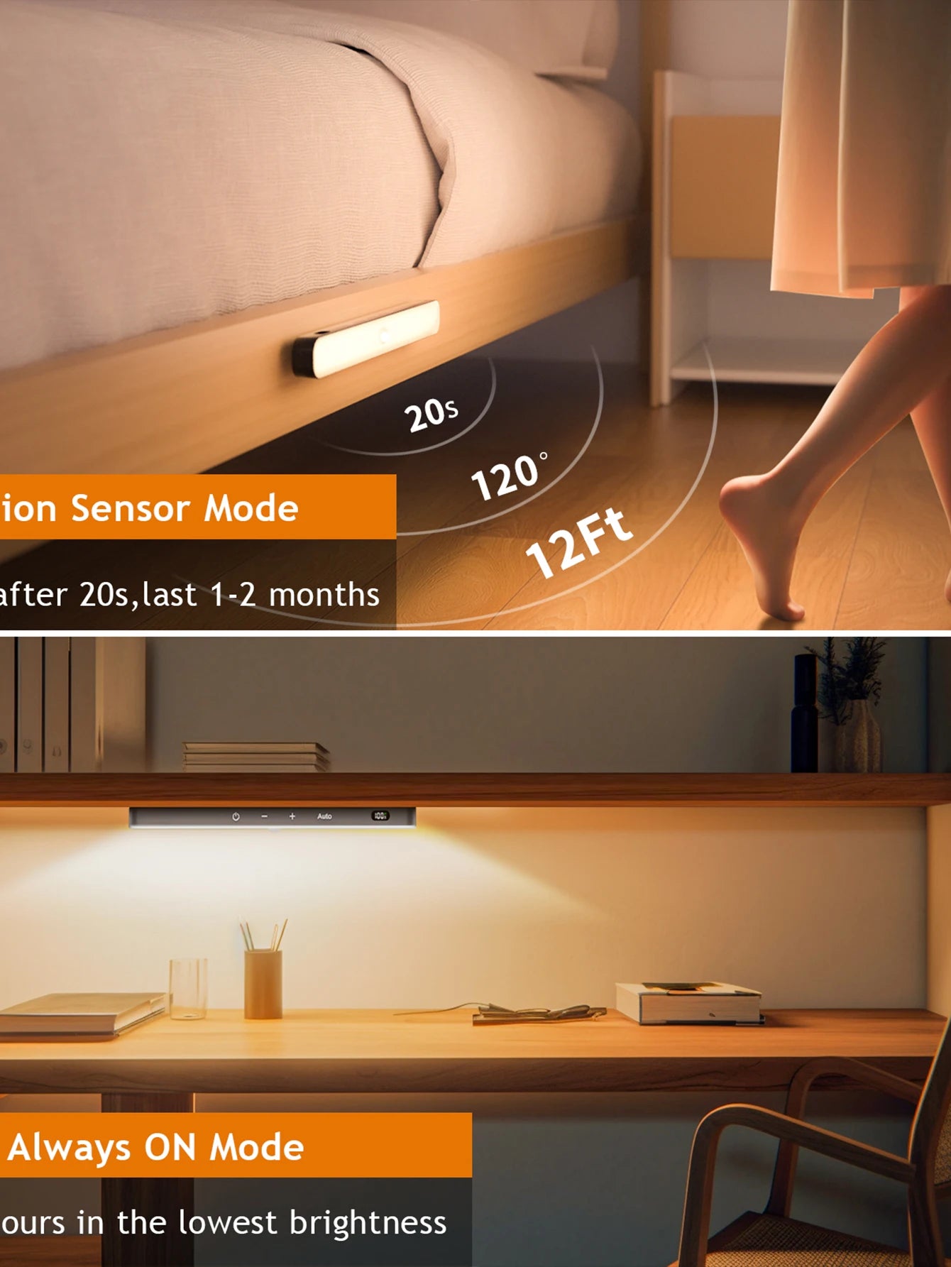 Wireless Digital Motion Sensor LED Light Bar – USB Rechargeable, Magnetic Mount, 60 LED Smart Cabinet & Night Light