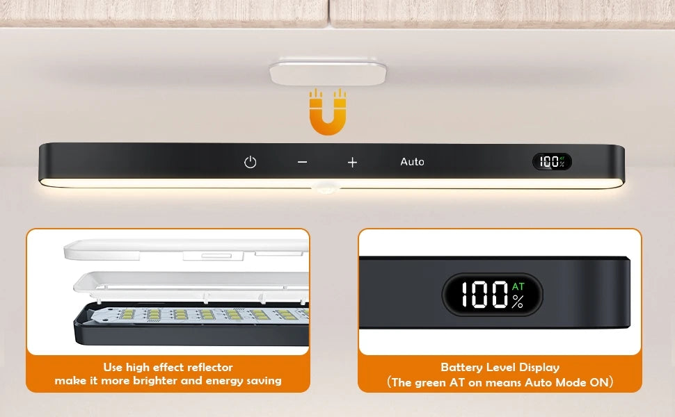 Wireless Digital Motion Sensor LED Light Bar – USB Rechargeable, Magnetic Mount, 60 LED Smart Cabinet & Night Light